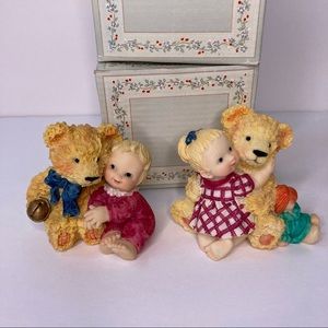NIB 2 - Teddy Bear w/Baby Girl Figurines